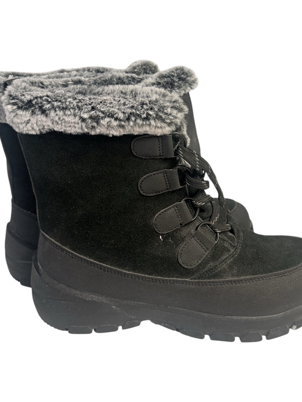 all in motion Black Faux Fur-Lined Lace-Up Winter Boots